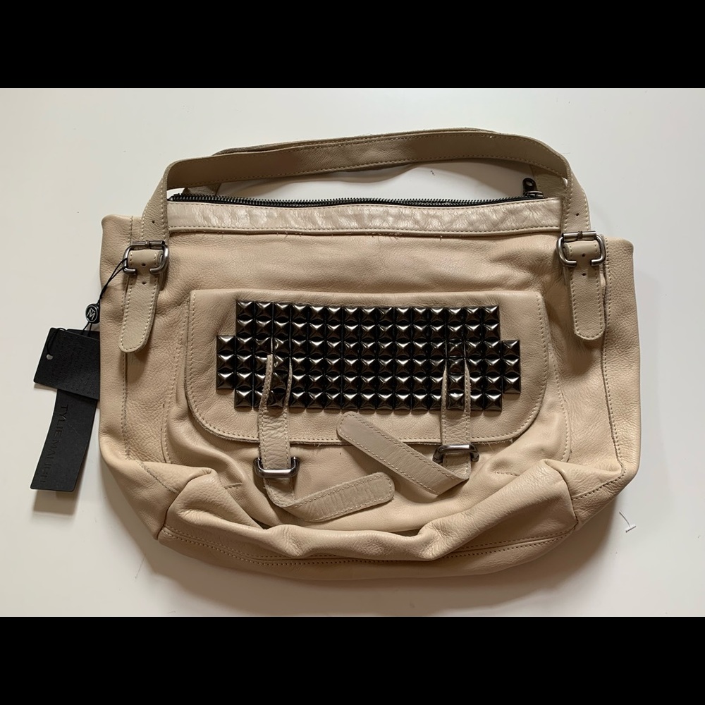 BNWT Tylie Malibu metal studded cream leather bag